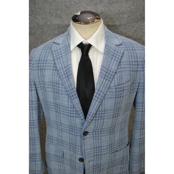 Bonobos Sport Coat Mens 40R Blue Plaid Wool Linen Fairway Marlane Jacket Blazer